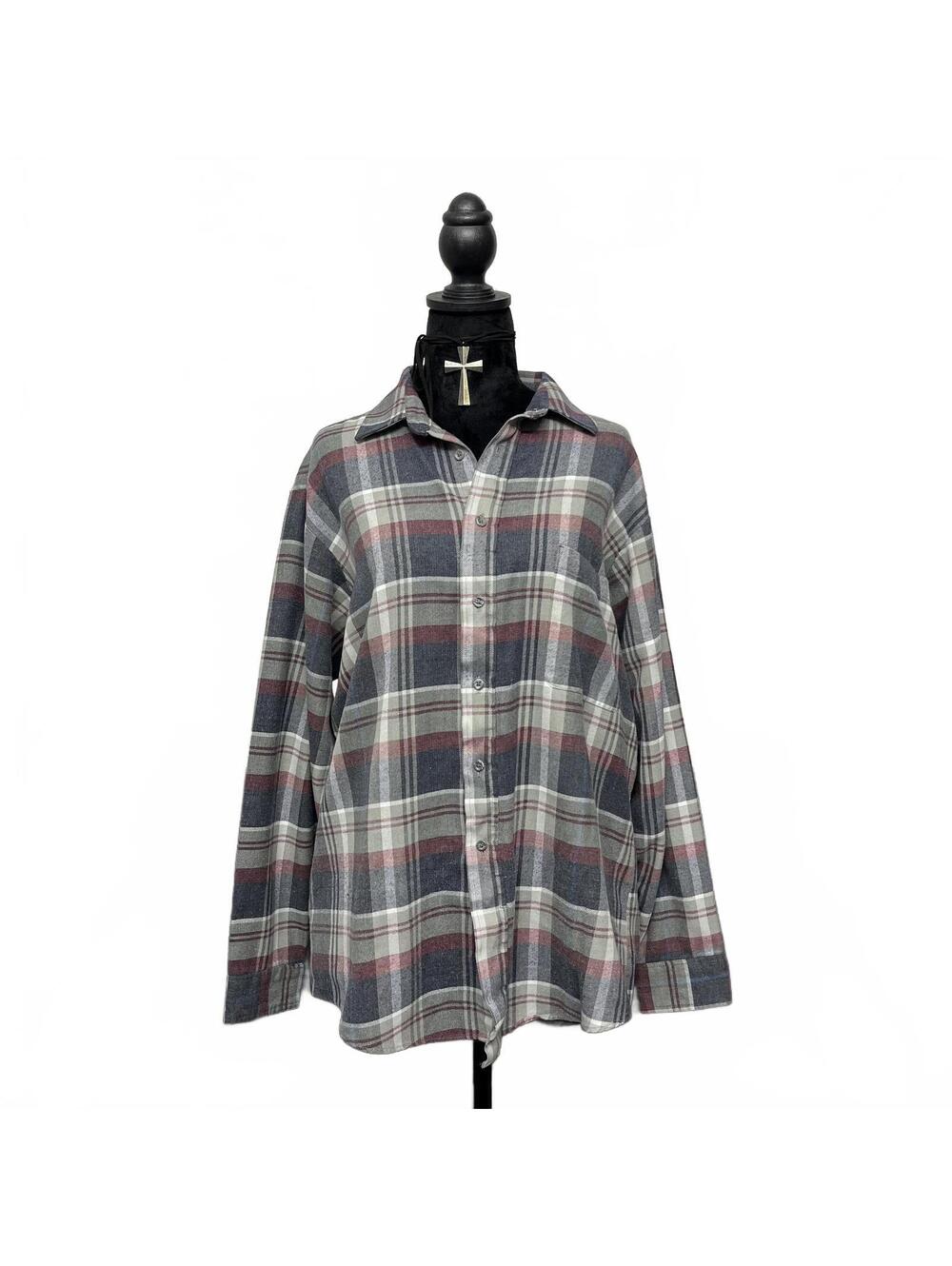 Moores Ultra Flannel Men's XL Burgundy & Grey Plaid Button Up Flannel 90sGrunge